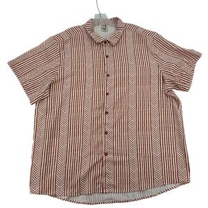 Hardaddy Red Cream Striped Mens XXL Button Up Short Sleeve Soft Casual Shirt